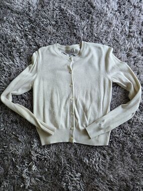 H&M Women's Crewneck Button-Front Cardigan - Light Cream/Beige